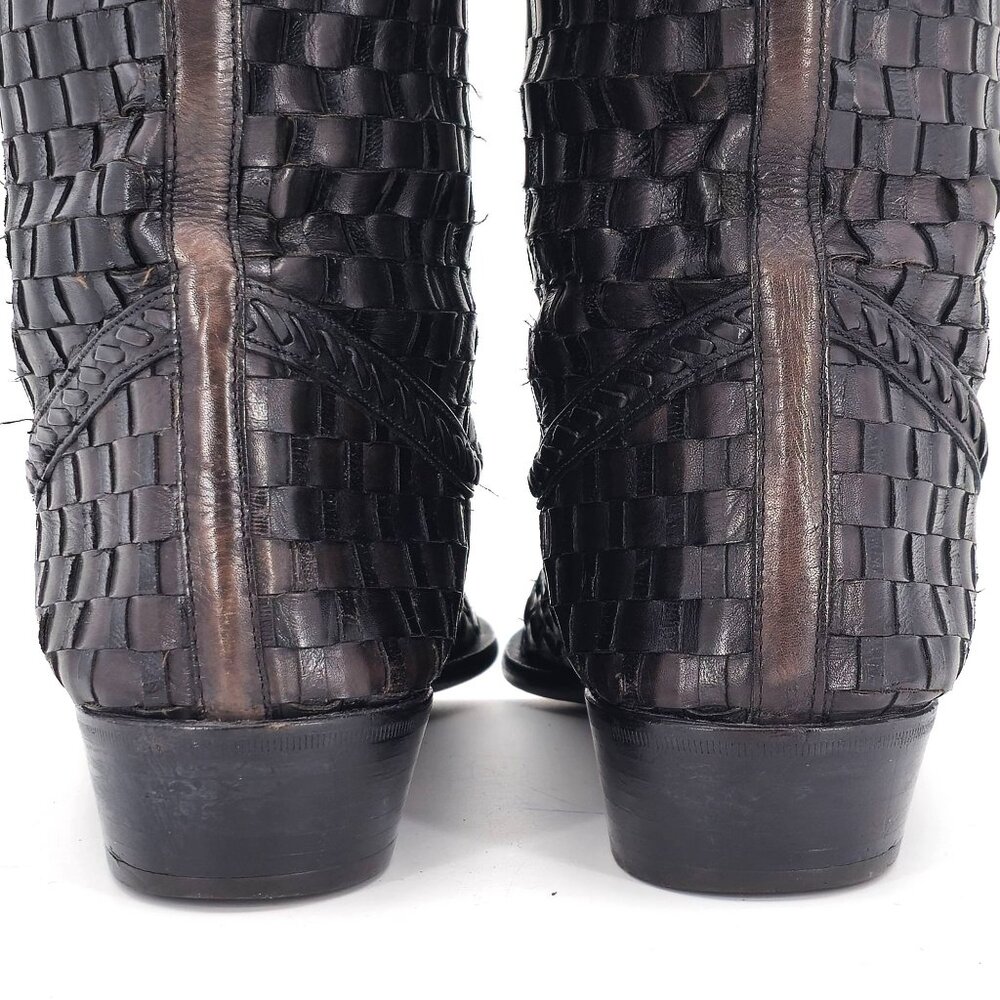 Vintage Bally Italy Full Hand Woven Calfskin Boots Mens 8.5 Dress Western Cowboy - Picture 7 of 15